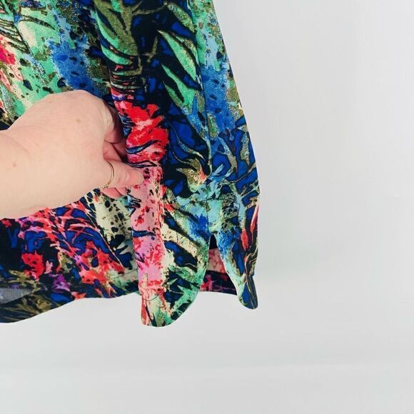 Japna Women's Shift Dress Forest Jungle palms Pattern Blouson Mini Multicolor Si - Picture 8 of 11